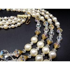 Mid Century AB Crystal Bead Necklace, Faux Pearls, Aurora Borealis, 1960s
